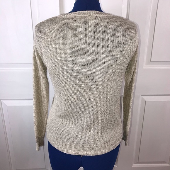Rock & Republic‎ S cream/metallic distressed cable knit crew neck sweater - Picture 4 of 10
